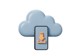 Cloud download to phone isolated PNG on transparent background, data transfer and mobile app concept for technology and design
