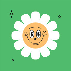 Kids logo design with daisy smiling. Positive playful excitement