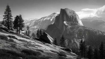 Obraz premium Halfdome Mountain Landscape under Clear Sky in Desert Nature of Yosemite