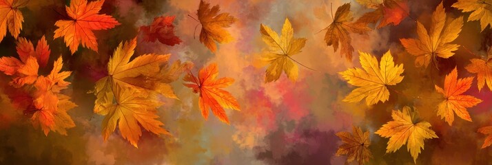 Halloween Background. Abstract Autumn Banner with Colorful Fall Foliage in Golden Hues