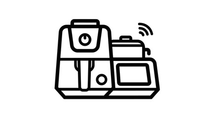 Black and White Line Art Illustration of a Food Processor with Wireless Signal.