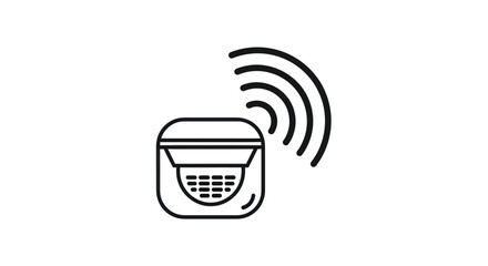 Wireless motion sensor line icon with signal waves for a smart home security system.