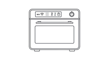 Modern Smart Oven Outline Illustration with Digital Display and Timer Knob.