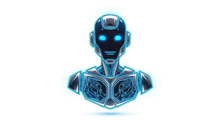 Futuristic Robot Bust with Glowing Blue Eyes and Circuitry.