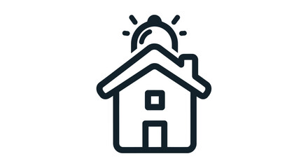 Minimalist black line icon of a house with a ringing security alarm bell on the roof.