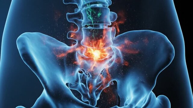 Medical Animation of Painful Inflammation in the Sacroiliac Joint and Lumbar Spine.