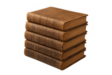 Stack of old leather books showing a connection to history, wisdom, and learning, isolated on a transparent background