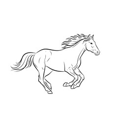 Running Horse Outline Drawing – Wild Galloping Animal Vector Illustration