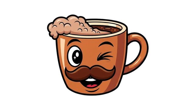 Winking mustache mug brimming with frothy coffee charm