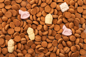 Background Dutch holiday Sinterklaas with copy space for text. Kruidnoten cookies and traditional hollands sweets.