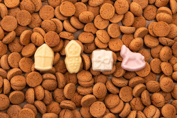 Background Dutch holiday Sinterklaas with copy space for text. Kruidnoten cookies and traditional hollands sweets.
