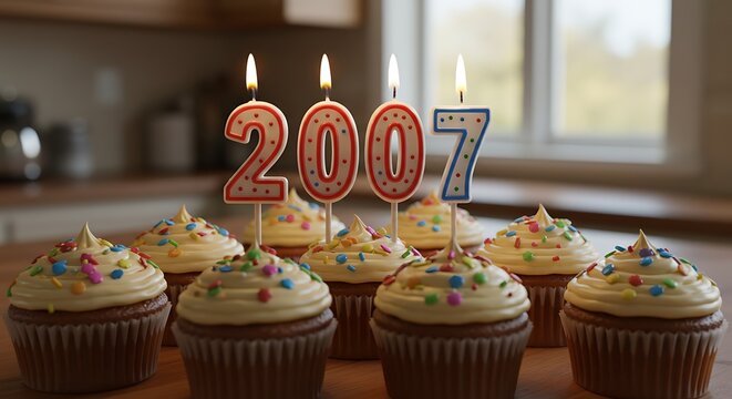 Delicious cupcakes with 2007 candles, commemorating a special milestone