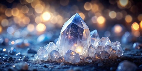 Macro Photography of White Quartz Crystal Gemstone with Bokeh Background - Raw Mineral Texture