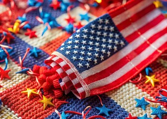 Macro Shot: American Flag Details & Labor Day Sale Banner Elements