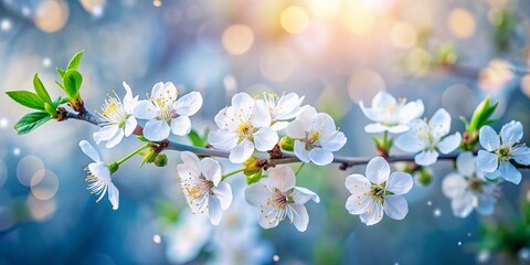 Macro White Blossoms Branch Vibrant Blurred Background Spring Floral Nature Photography