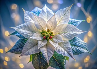 Macro White Christmas Poinsettia, Paper Art Style, Festive Holiday Floral