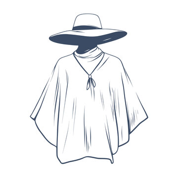 flat outline vector illustration simple style of fashionable poncho