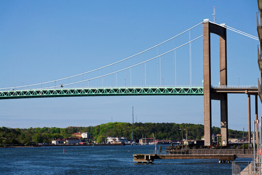Suspension Alvsborg bridge over Gota river connecting Hisingen island with mainland near
