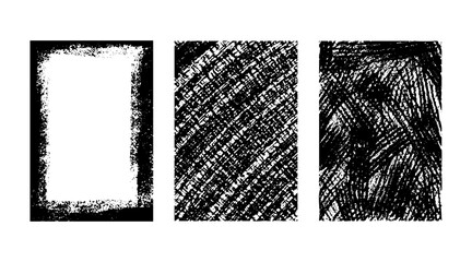 Set of black grunge rectangles. Hand-drawn rough and textured shapes for banners, frames, backgrounds, posters, or vector design elements.