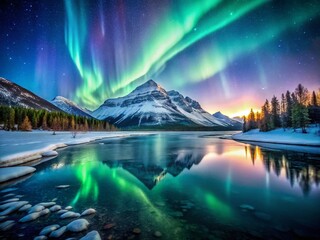 Majestic Aurora Borealis Landscape - Night Sky, Northern Lights, Starry Night, Winter Wonderland, Arctic Nature