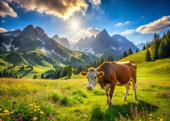 Majestic Bavarian Alps Cow Grazing Landscape Photography