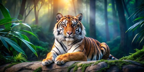 Majestic Bengal Tiger Panoramic Portrait, Wild Animal, Wildlife Photography, Nature Scene, Big Cat