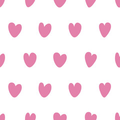 Pale pink hearts on a white background. Seamless pattern with cute hearts for baby textile prints. Can be used for Valentine's day, as kids clothes, wallpaper, wrapping paper. Minimalist and simple.