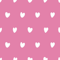 Cute simple hearts seamless pattern. Hand drawn white hearts on a pale pink background. Can be used for Valentine's day, baby textile prints, kids clothes patterns, wallpaper, wrapping paper