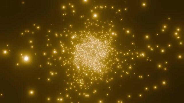 小さな金色の光の粒子が一瞬で弾けて消えていくアニメーション。綺麗なパーティクルの4Kの背景動画