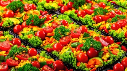 Obraz premium Fresh salad ingredients display grocery store food arrangement vibrant environment aerial view healthy eating concept