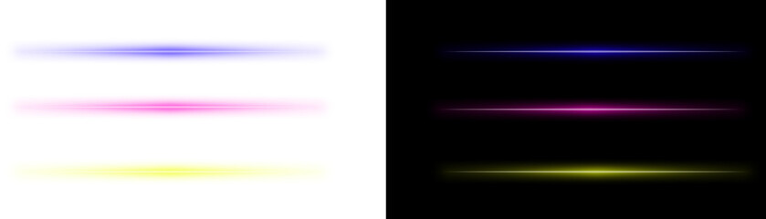 Half Neon Light Streaks on Black and Transparent Background