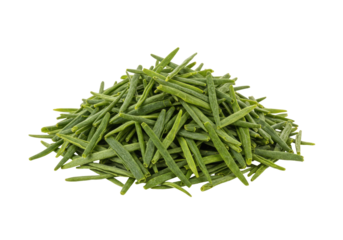 Isolated pile of fresh green Lu An Gua Pian loose leaf tea for a healthy beverage