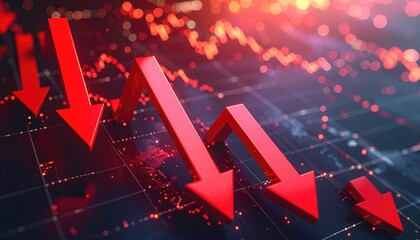 Economic downturn in financial market : The image depicts a stark visual representation of financial challenges, where red arrows cascade downwards on a data graph, which evoking a sense of crisis.