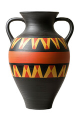 Etruscan terracotta amphora with bold design elements, isolated on white
