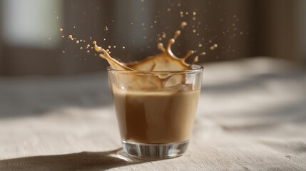 A dramatic coffee splash captures morning magic, resonating with International Coffee Day enthusiasm, caffeine alchemy in motion