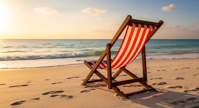 Beach chair at sunset - A tranquil coastal escape. - Powered by Adobe
