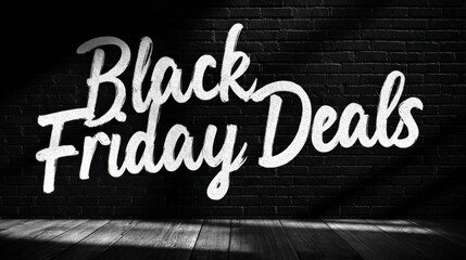 Black friday deals text on brick wall for promotional advertising campaign