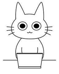 パソコンを使う白猫キャラクター｜テレワークやリモートワークをするかわいい猫のベクターイラスト