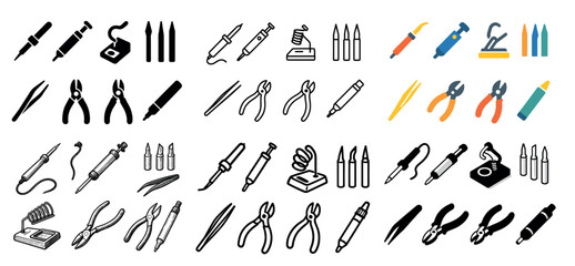Soldering and pliers tool icons collection
