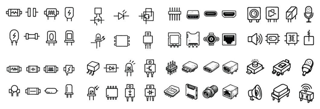 Collection of electronic component icons