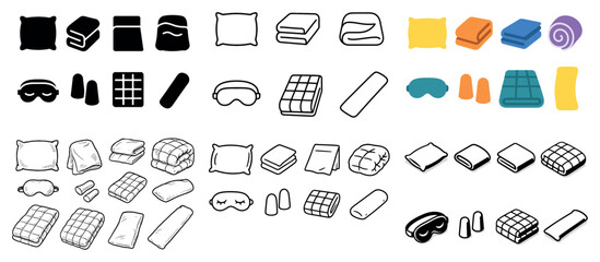 Assorted bedding and sleep accessories icons