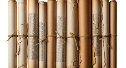 Ancient scrolls tied with string transparent background cutout png