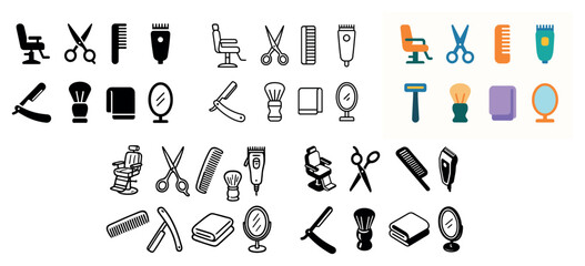 Obraz premium Barber and salon icons collection in various styles