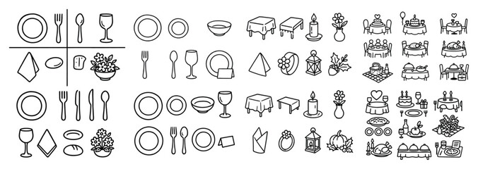 Fototapeta premium Dining utensils and table setting icons collection