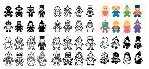 Naklejka premium Colorful cartoon characters with robots and princesses