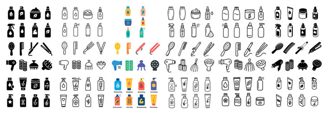 Collection of hair and skincare product icons