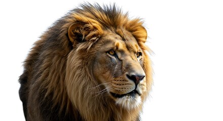 Fototapeta premium Majestic Lion Portrait - A Regal Gaze Against White Backdrop.