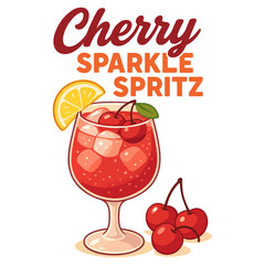 Cherry Sparkle Spritz Refreshing Summer Drink Vector Art t-shirt design illustration