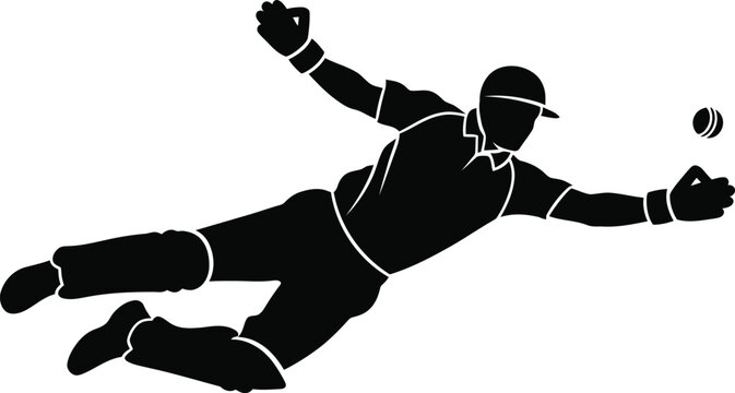 Silhouette of a baseball player making a diving catch