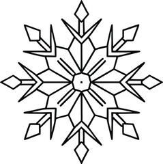 Black line art snowflake geometric symmetrical winter